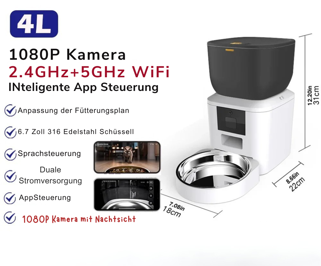 Smart Futterautomat mit Kamera – Volle Kontrolle, auch wenn du nicht da bist!
