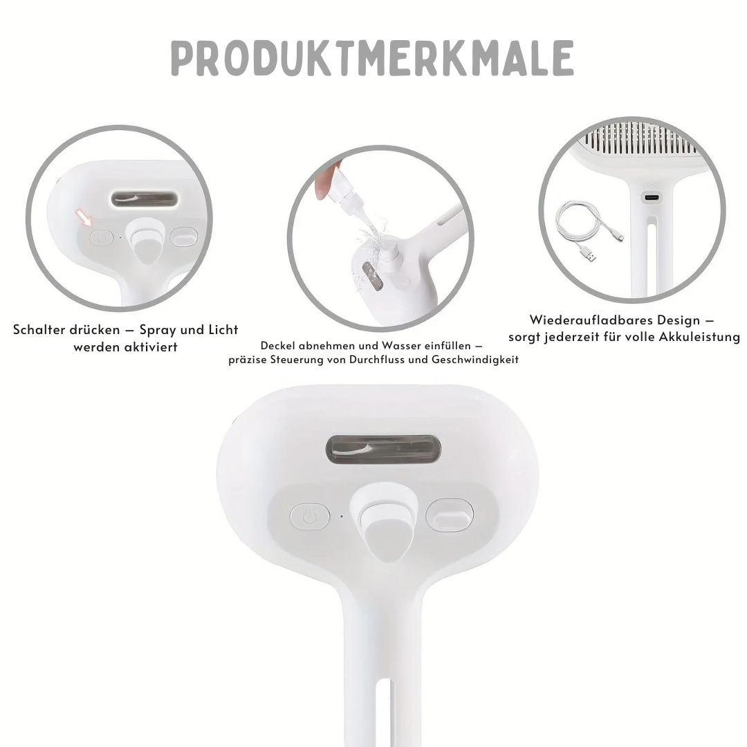 Elektrische Haustierbürste mit integriertem Sprühnebel