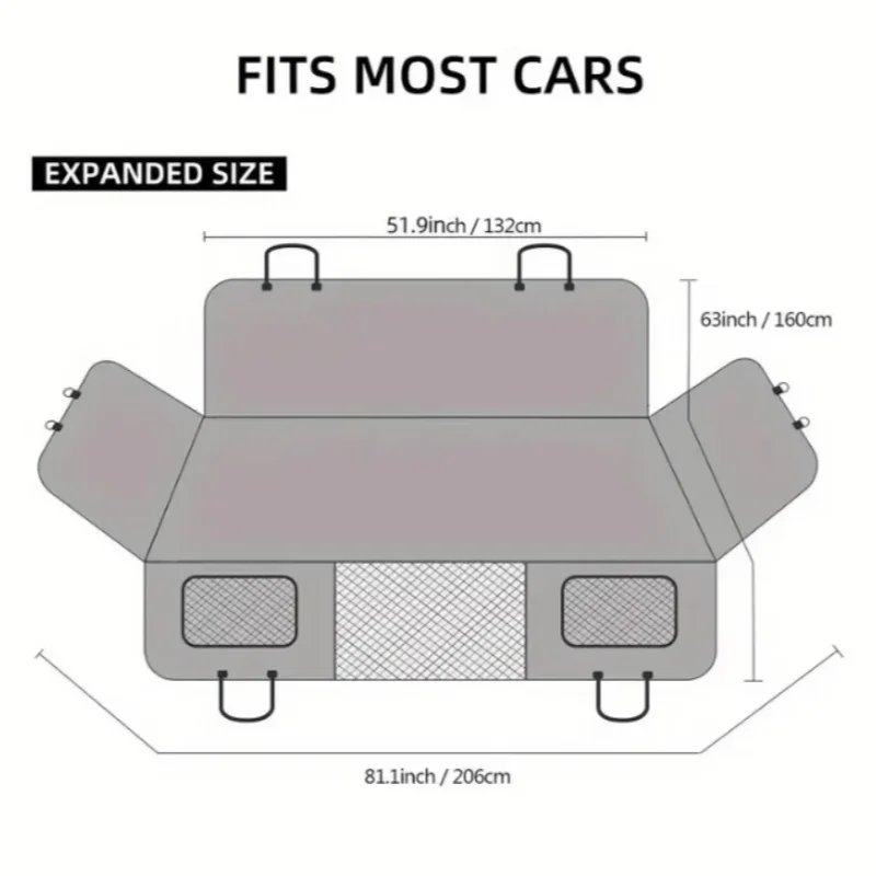 Premium car back seat dog blanket with seat belt