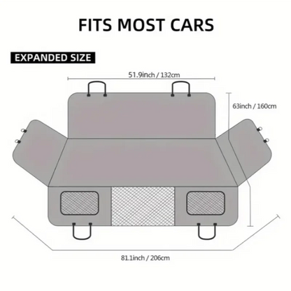 Premium car back seat dog blanket with seat belt